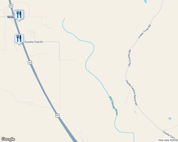 map of restaurants, bars, coffee shops, grocery stores, and more near 18218 Cholla Canyon Ranch Road in Wikieup