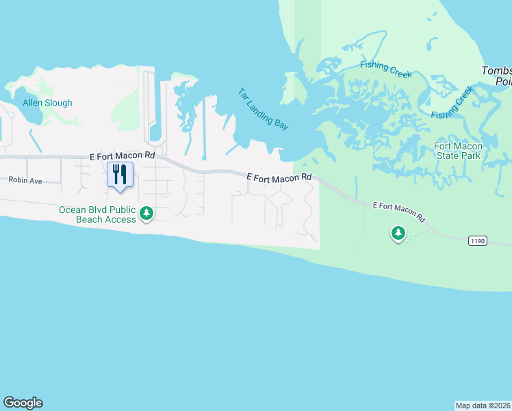 map of restaurants, bars, coffee shops, grocery stores, and more near 1904 East Fort Macon Road in Atlantic Beach