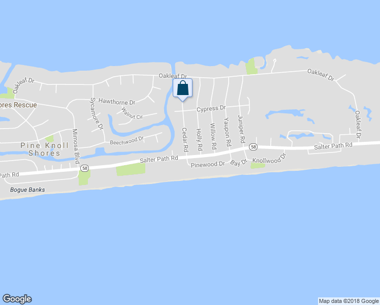 map of restaurants, bars, coffee shops, grocery stores, and more near 102 Cedar Road in Atlantic Beach