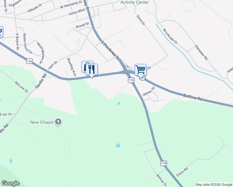 map of restaurants, bars, coffee shops, grocery stores, and more near 199 Lake Drive in Union