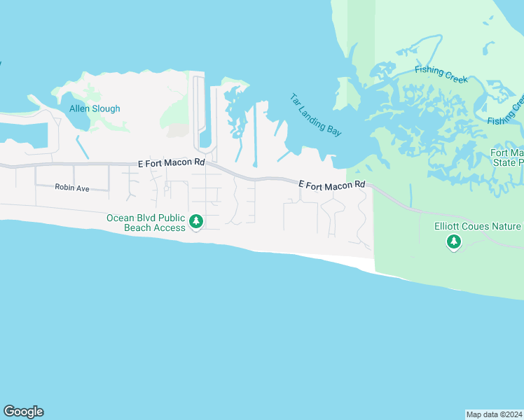map of restaurants, bars, coffee shops, grocery stores, and more near 1904 East Fort Macon Road in Atlantic Beach