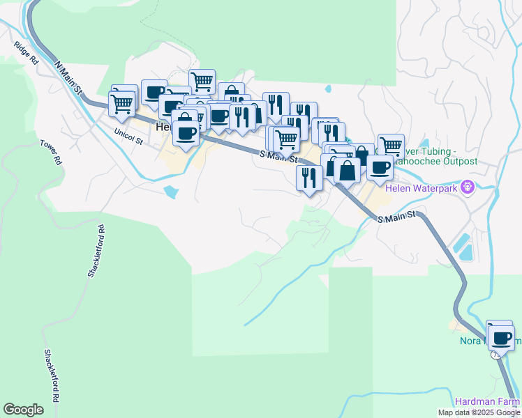 map of restaurants, bars, coffee shops, grocery stores, and more near 49 Baum Weg in Helen