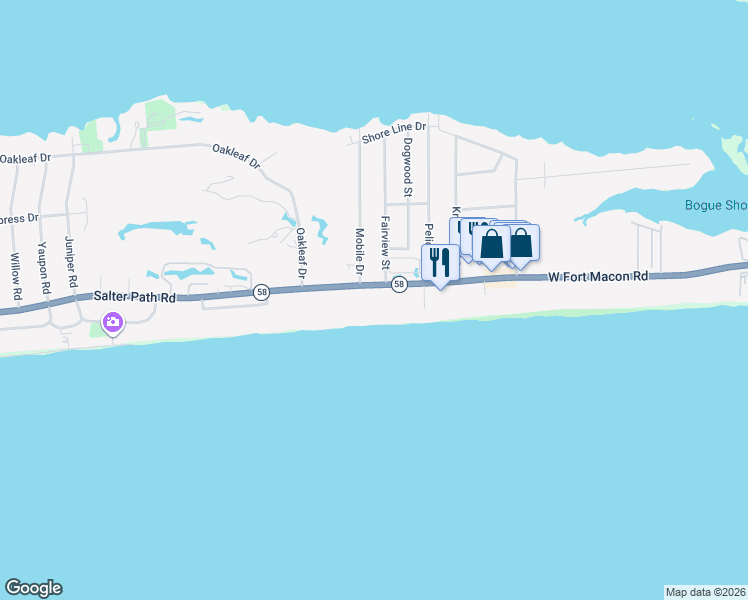 map of restaurants, bars, coffee shops, grocery stores, and more near 104 Salter Path Road in Atlantic Beach