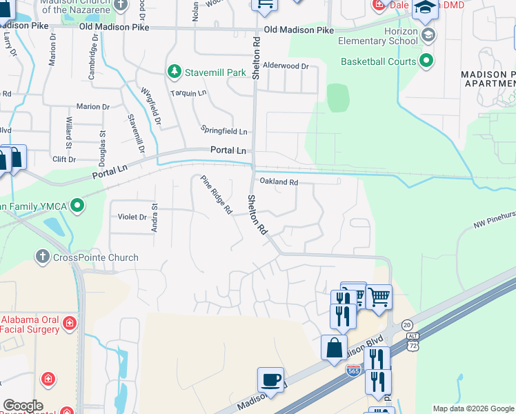 map of restaurants, bars, coffee shops, grocery stores, and more near 392 Shelton Road in Madison