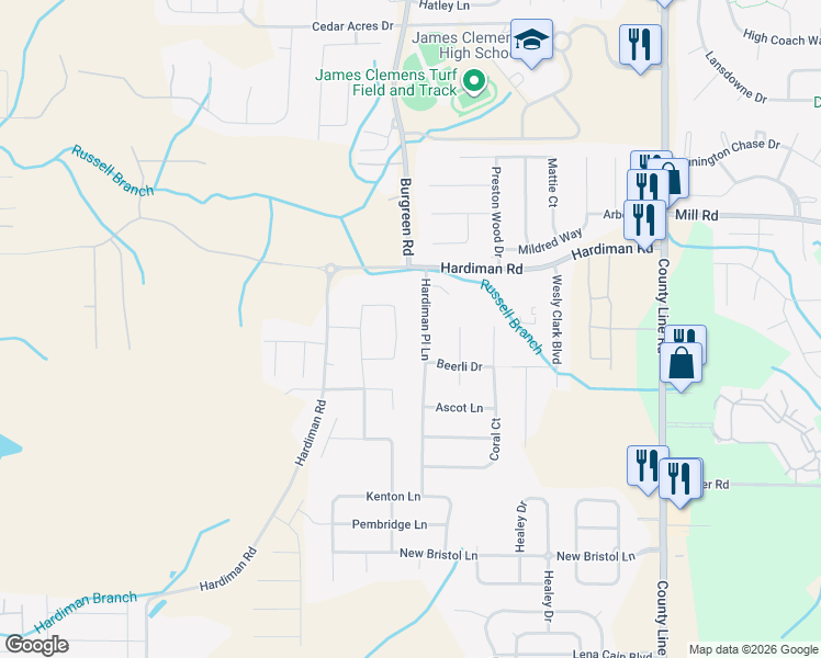 map of restaurants, bars, coffee shops, grocery stores, and more near 110 Hardiman Place Lane in Madison
