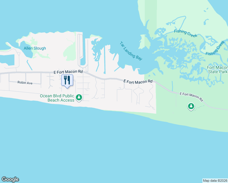 map of restaurants, bars, coffee shops, grocery stores, and more near 1904 East Fort Macon Road in Atlantic Beach