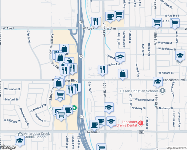 map of restaurants, bars, coffee shops, grocery stores, and more near 2060 Westwood Court in Lancaster