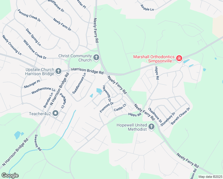 map of restaurants, bars, coffee shops, grocery stores, and more near 16 Marquette Road in Simpsonville