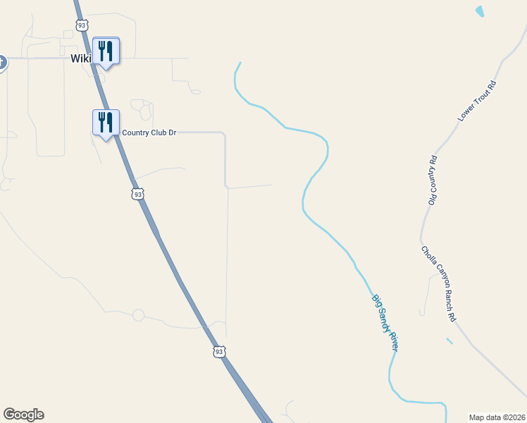 map of restaurants, bars, coffee shops, grocery stores, and more near 18218 Cholla Canyon Ranch Road in Wikieup