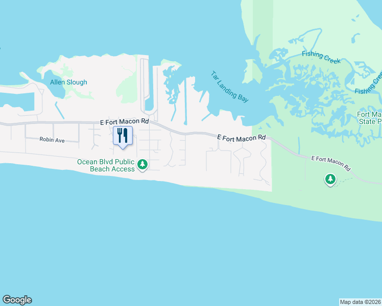 map of restaurants, bars, coffee shops, grocery stores, and more near 1904 East Fort Macon Road in Atlantic Beach