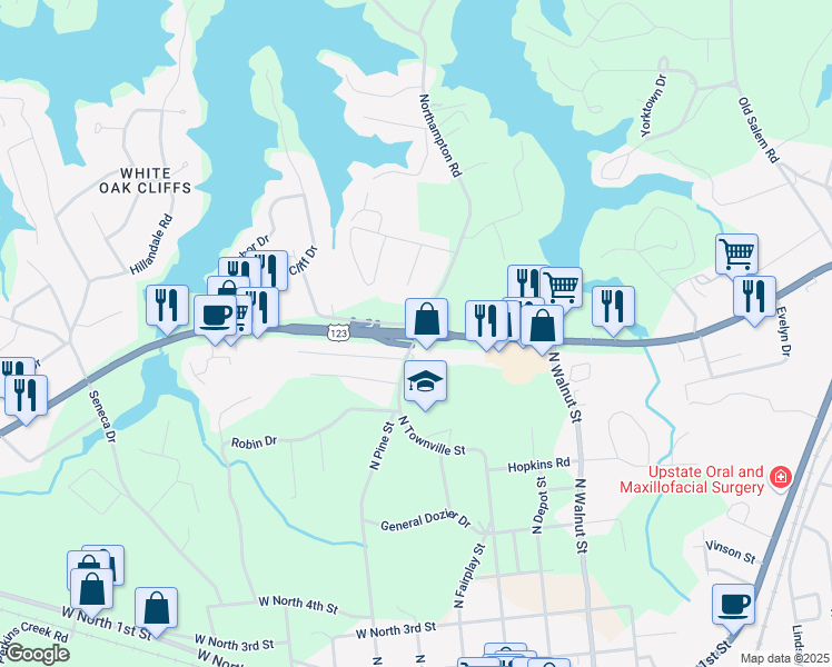 map of restaurants, bars, coffee shops, grocery stores, and more near 99 Northampton Rd in Seneca