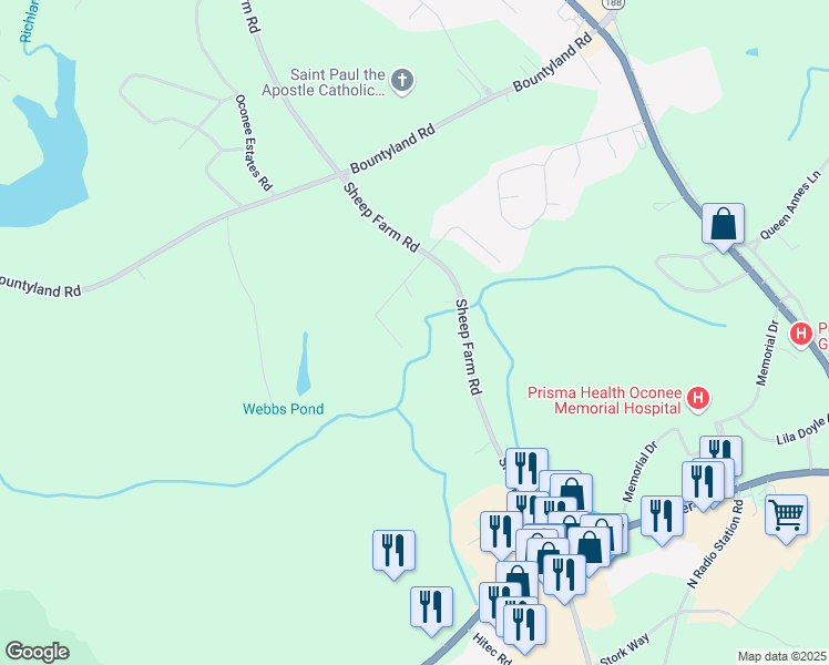 map of restaurants, bars, coffee shops, grocery stores, and more near 207 Stonebrook Dr in Seneca