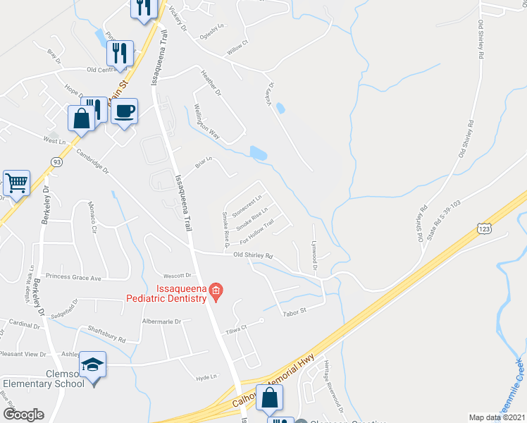 map of restaurants, bars, coffee shops, grocery stores, and more near 126 Smoke Rise Lane in Central