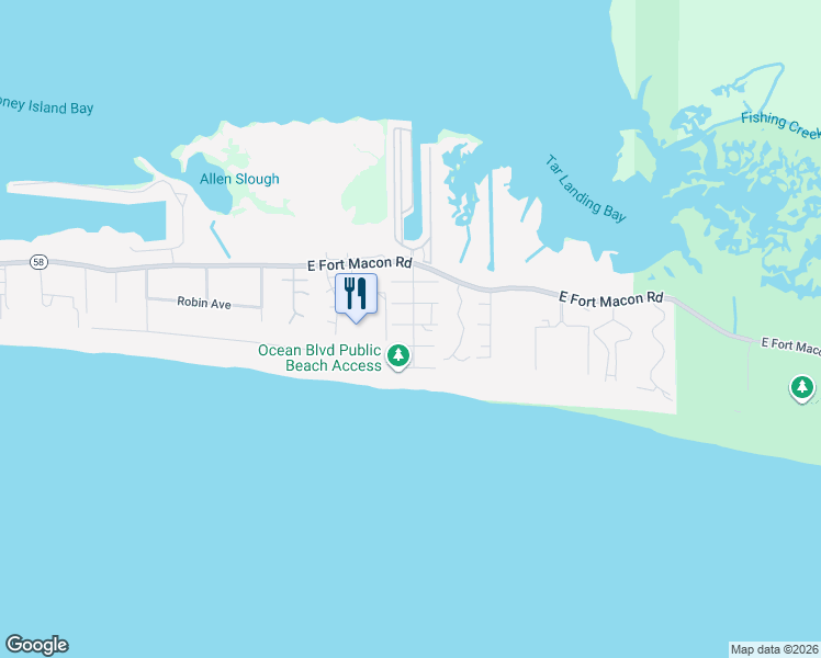 map of restaurants, bars, coffee shops, grocery stores, and more near 105 Cooper Avenue in Atlantic Beach