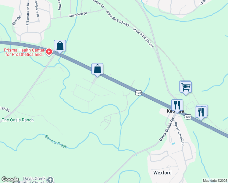 map of restaurants, bars, coffee shops, grocery stores, and more near 14055 East Camelia Lane in Seneca