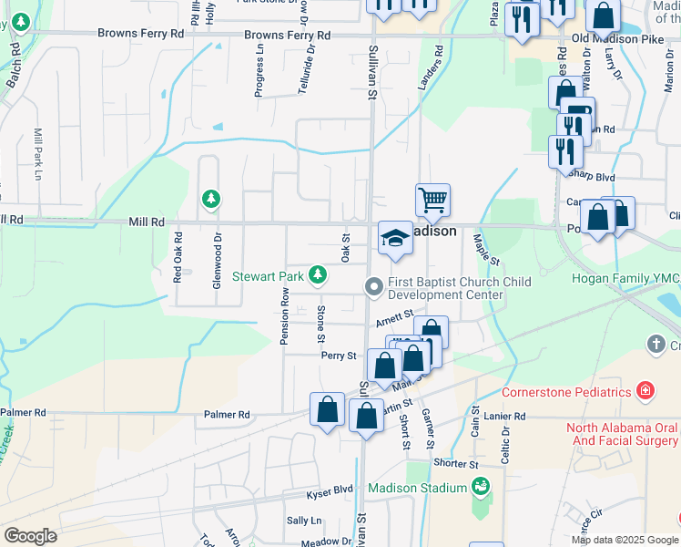 map of restaurants, bars, coffee shops, grocery stores, and more near 313 Oak Street in Madison