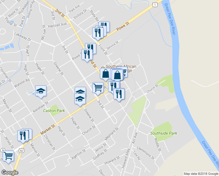 map of restaurants, bars, coffee shops, grocery stores, and more near U.S. 52 in Cheraw