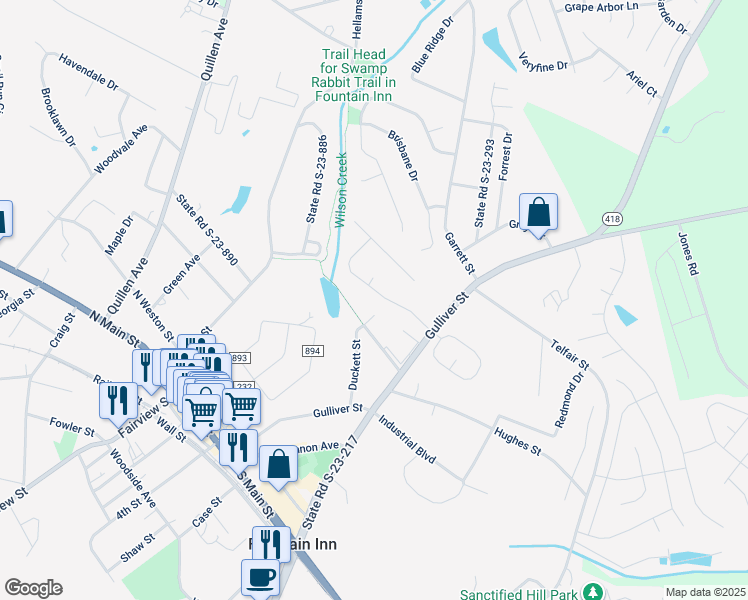 map of restaurants, bars, coffee shops, grocery stores, and more near 425 Scarlet Oak Drive in Fountain Inn
