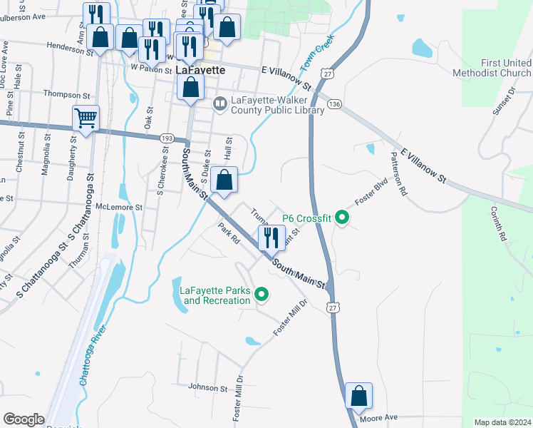 map of restaurants, bars, coffee shops, grocery stores, and more near 206 Lincoln Street in LaFayette