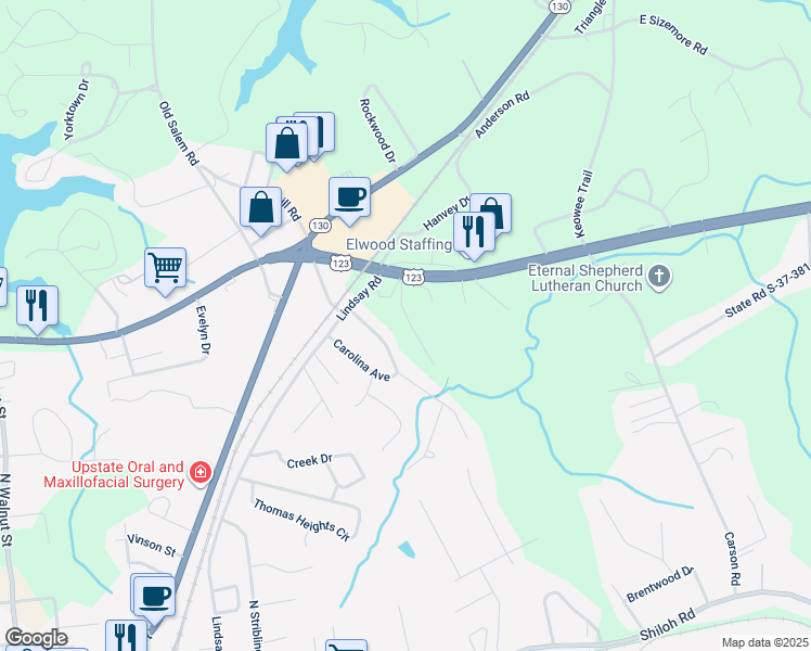 map of restaurants, bars, coffee shops, grocery stores, and more near 107 Meadowbrook Drive in Seneca