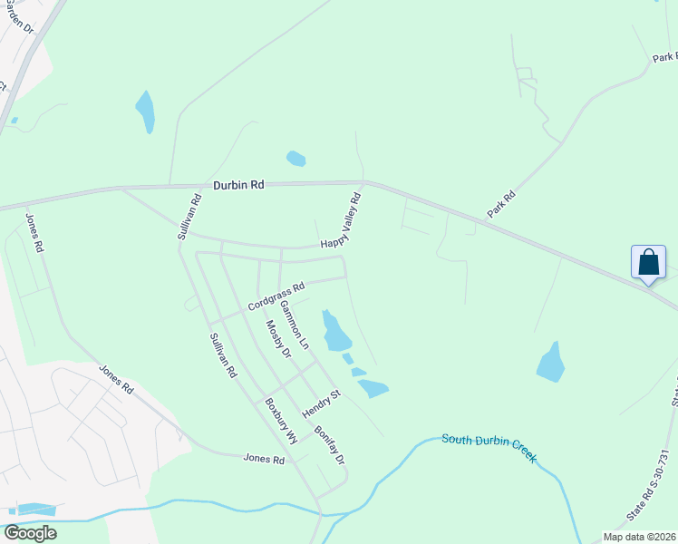 map of restaurants, bars, coffee shops, grocery stores, and more near 622 Happy Valley Road in Fountain Inn