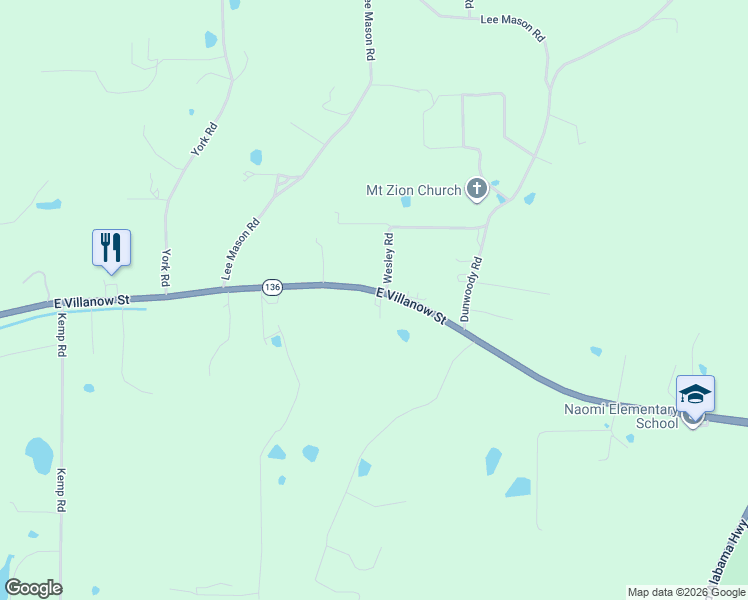 map of restaurants, bars, coffee shops, grocery stores, and more near 35 Wesley Road in LaFayette
