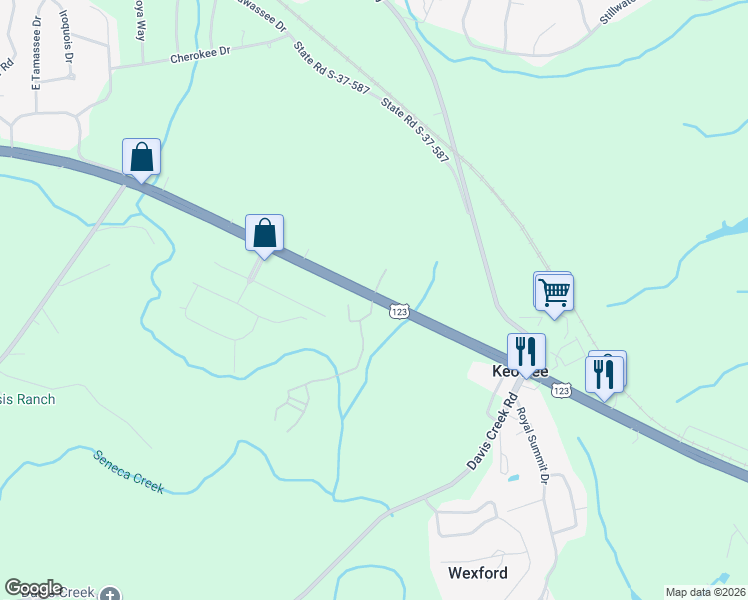map of restaurants, bars, coffee shops, grocery stores, and more near Clemson Blvd in Seneca