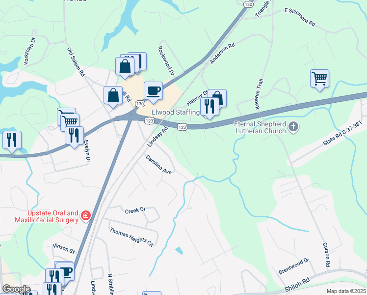 map of restaurants, bars, coffee shops, grocery stores, and more near 107 Meadowbrook Drive in Seneca