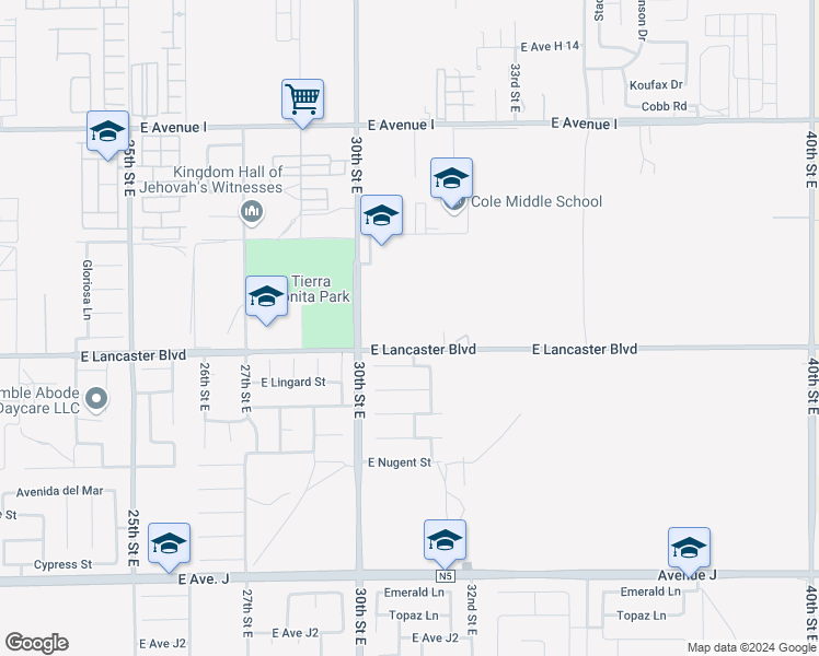 map of restaurants, bars, coffee shops, grocery stores, and more near 26 East Lancaster Boulevard in Lancaster