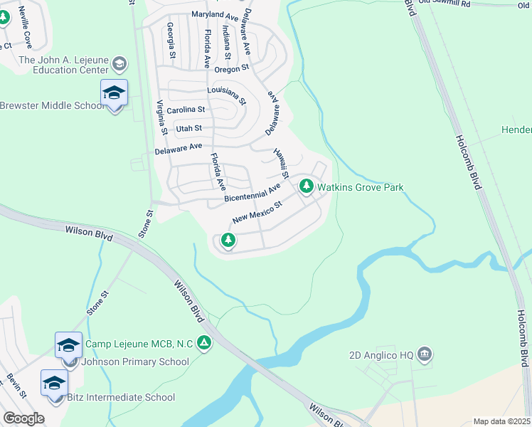 map of restaurants, bars, coffee shops, grocery stores, and more near 6749 New Mexico Street in Camp Lejeune