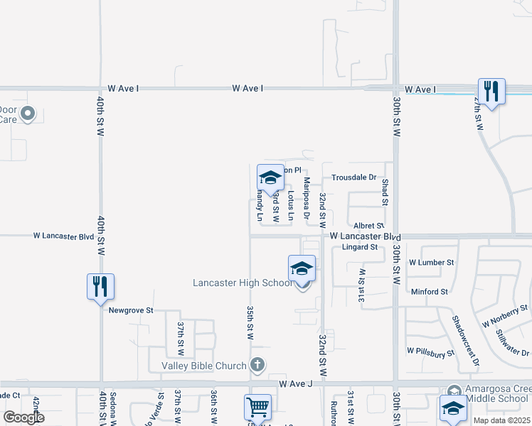 map of restaurants, bars, coffee shops, grocery stores, and more near 44842 Normandy Lane in Lancaster
