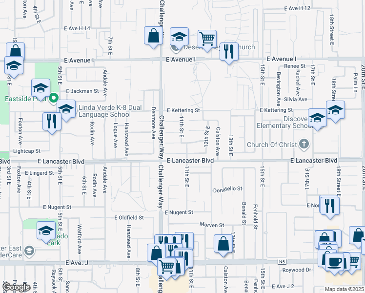 map of restaurants, bars, coffee shops, grocery stores, and more near 1050 Landsford Street in Lancaster