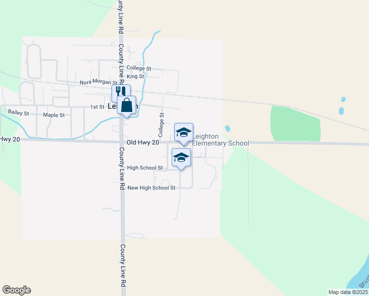 map of restaurants, bars, coffee shops, grocery stores, and more near 8100 Old Highway 20 in Leighton