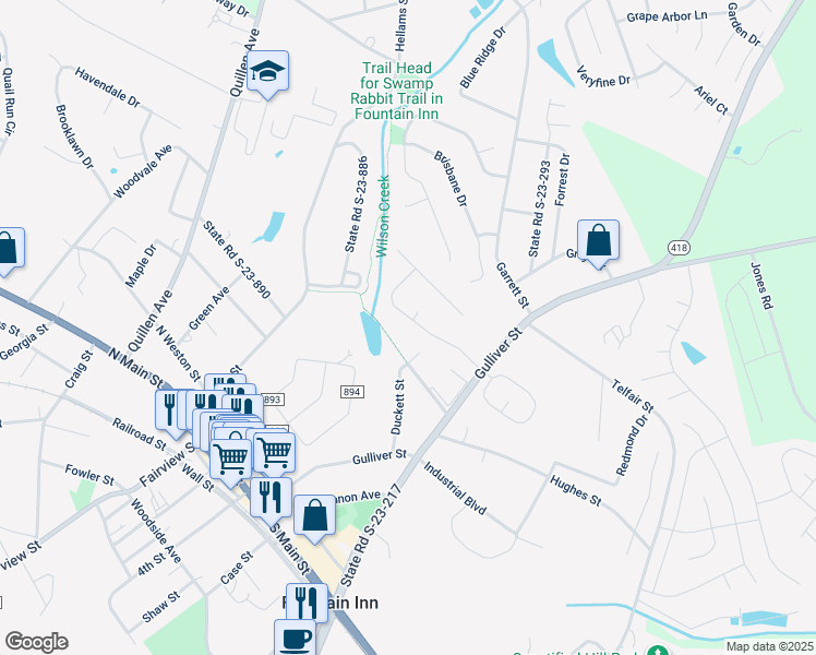 map of restaurants, bars, coffee shops, grocery stores, and more near 425 Scarlet Oak Drive in Fountain Inn