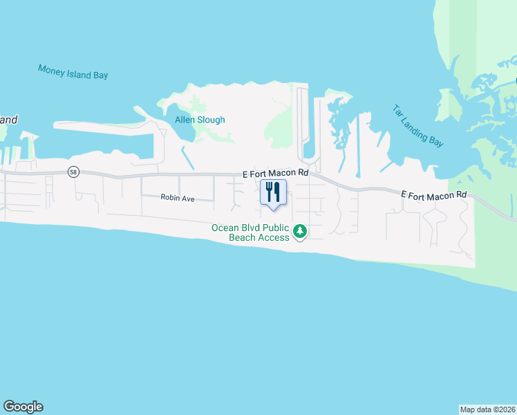 map of restaurants, bars, coffee shops, grocery stores, and more near 120 Island Quay Court in Atlantic Beach