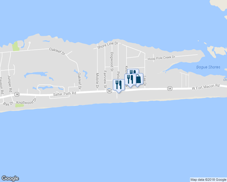 map of restaurants, bars, coffee shops, grocery stores, and more near 78 Salter Path Road in Atlantic Beach