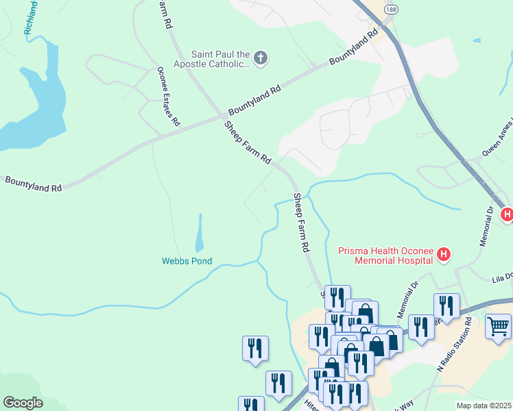 map of restaurants, bars, coffee shops, grocery stores, and more near 103 Stonebrook Drive in Seneca