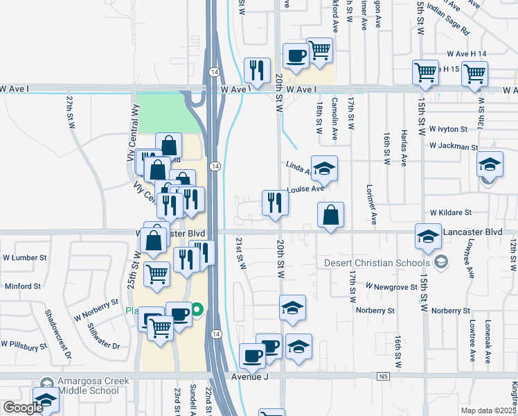 map of restaurants, bars, coffee shops, grocery stores, and more near 2060 Westwood Court in Lancaster