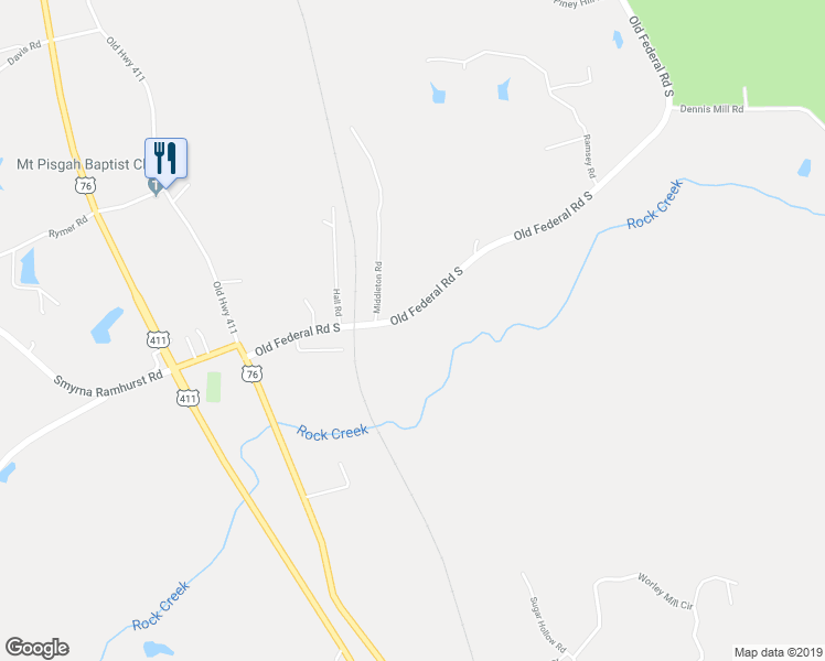 map of restaurants, bars, coffee shops, grocery stores, and more near 5810 Old Federal Road South in Chatsworth