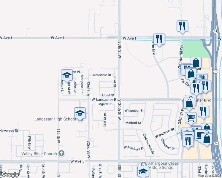 map of restaurants, bars, coffee shops, grocery stores, and more near 3032 West Kildare Street in Lancaster