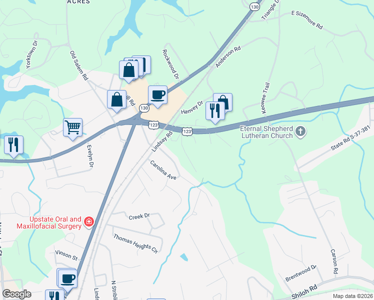 map of restaurants, bars, coffee shops, grocery stores, and more near 107 Meadowbrook Drive in Seneca