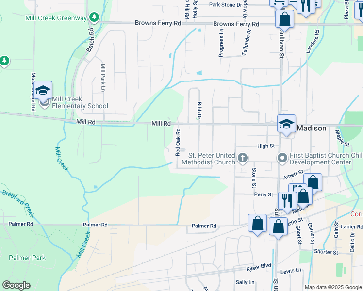 map of restaurants, bars, coffee shops, grocery stores, and more near 210 Red Oak Place in Madison