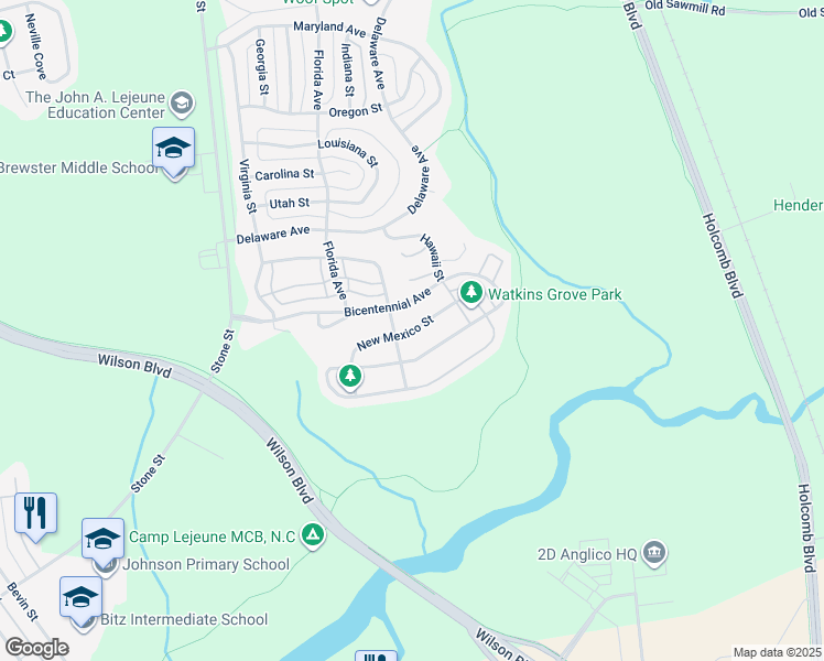 map of restaurants, bars, coffee shops, grocery stores, and more near 6745 New Mexico Street in Camp Lejeune