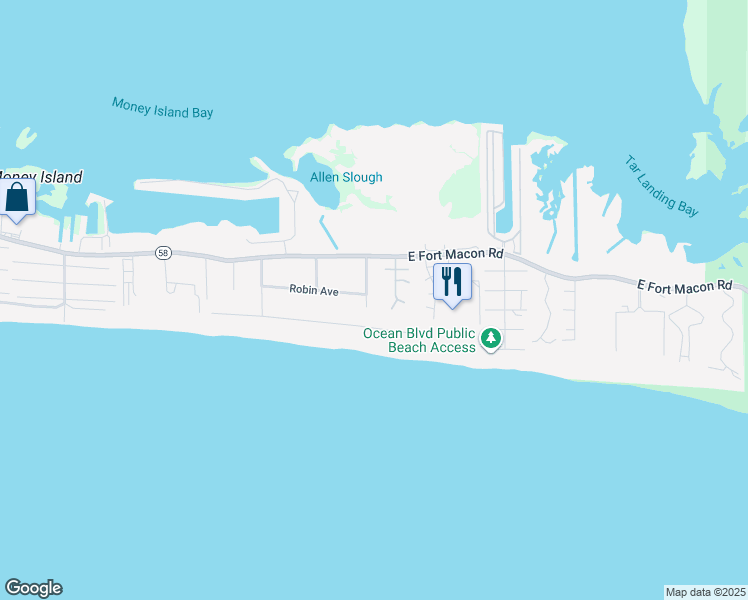 map of restaurants, bars, coffee shops, grocery stores, and more near 201 Freeman Lane in Atlantic Beach