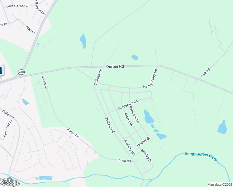 map of restaurants, bars, coffee shops, grocery stores, and more near 415 Happy Valley Road in Fountain Inn