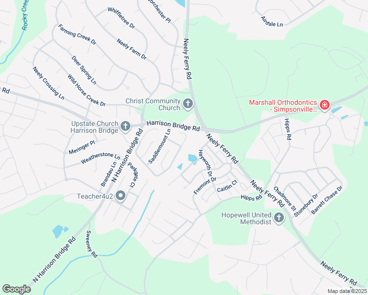 map of restaurants, bars, coffee shops, grocery stores, and more near 500 Windy Meadow Way in Simpsonville