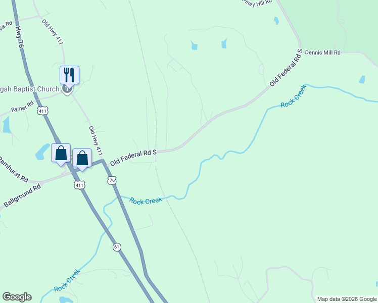 map of restaurants, bars, coffee shops, grocery stores, and more near 5810 Old Federal Road South in Chatsworth