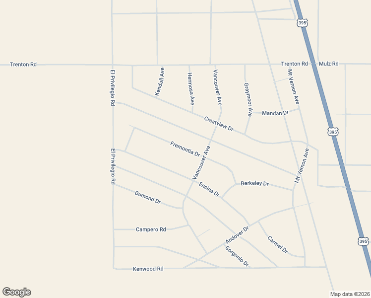map of restaurants, bars, coffee shops, grocery stores, and more near Fremontia Drive in San Bernardino County