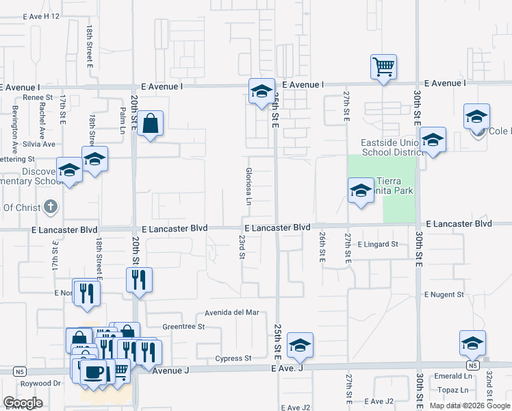 map of restaurants, bars, coffee shops, grocery stores, and more near 2324 Landsford Street in Lancaster