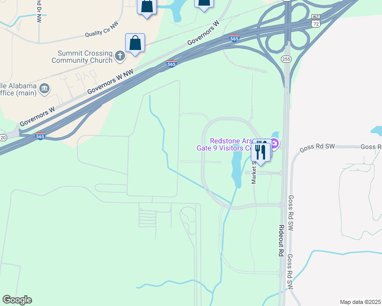map of restaurants, bars, coffee shops, grocery stores, and more near 7100 Redstone Gateway Southwest in Huntsville